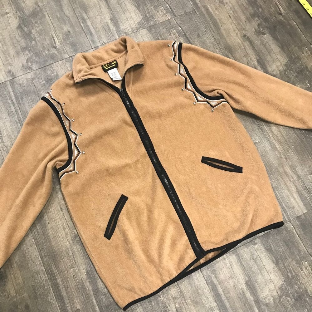 Vintage Bob Mackie Wearable Art Fleece Jacket Full Zip Brown Women Size Large‎